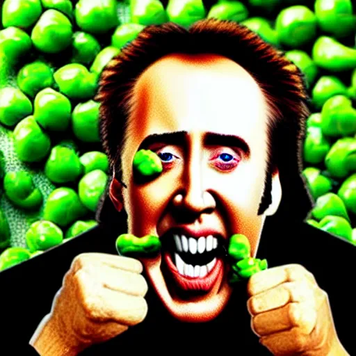Image similar to nicolas cage screaming mouth full of peas