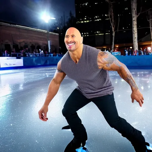 Image similar to Dwayne Johnson Ice Skating, professional Photograph