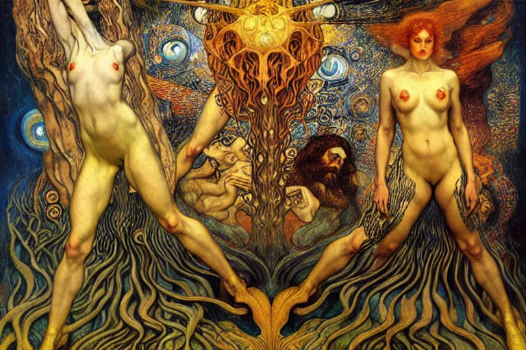 Image similar to Divine Chaos Engine by Karol Bak, Jean Delville, William Blake, Gustav Klimt, and Vincent Van Gogh, symbolist, visionary