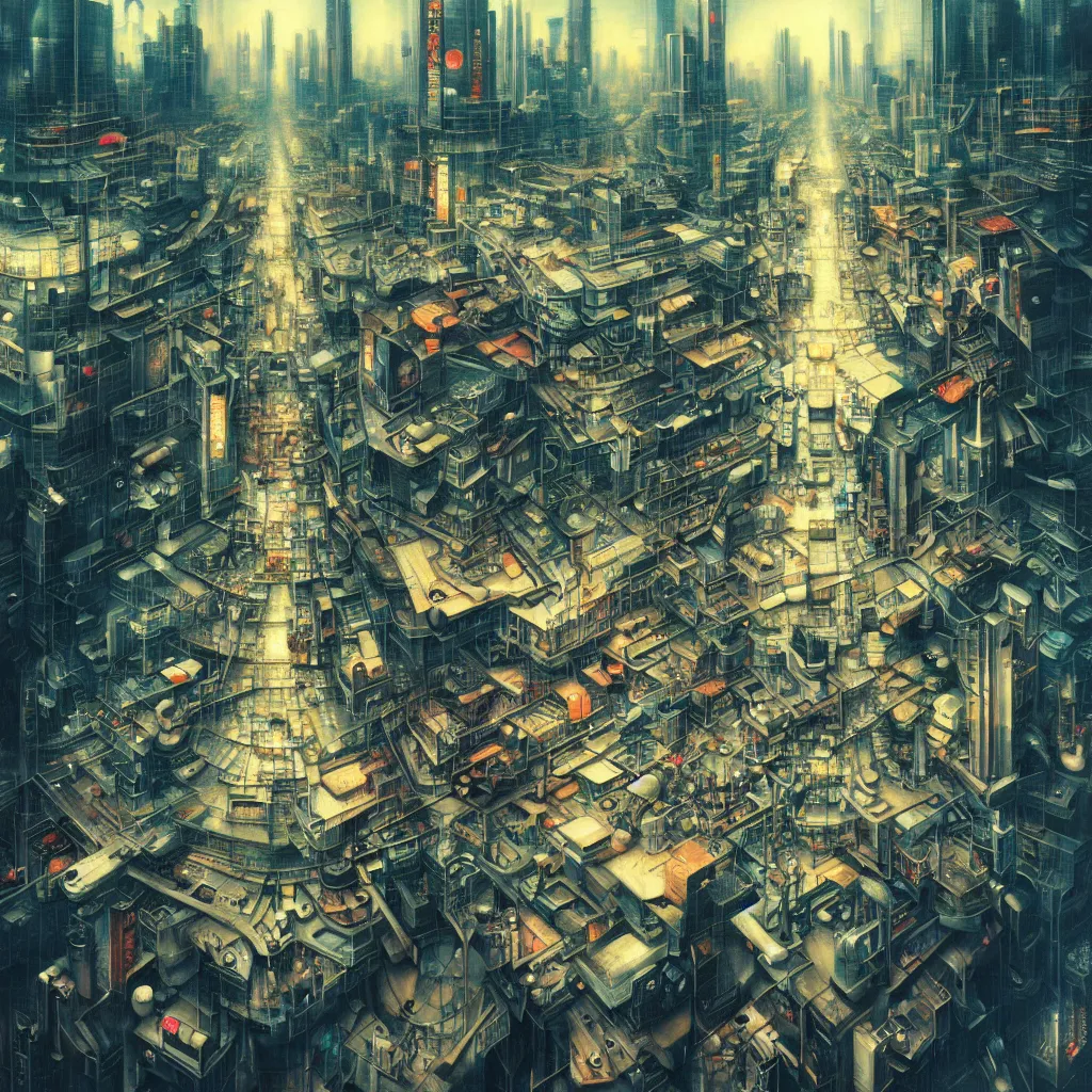 Prompt: Shibuya Cityscape by Hieronymus Bosch and James Jean, Ross Tran, surreal oil painting, highly detailed, dream like, masterpiece