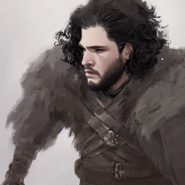 Image similar to jon snow from game of thrones, portrait, elegant, intricate, digital painting, artstation, concept art, smooth, sharp focus, illustration, art by konstantin korovin and daniel f. gerhartz and john howe