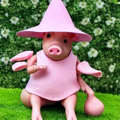 Prompt: beautiful miniature piglet wearing a sunhat, piggy, baby animal, cute, adorable, summer, garden