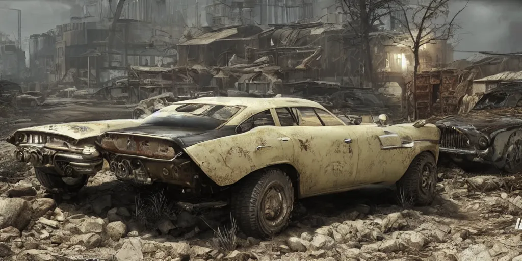 Image similar to fallout concept art car render ultra unreal engine 5