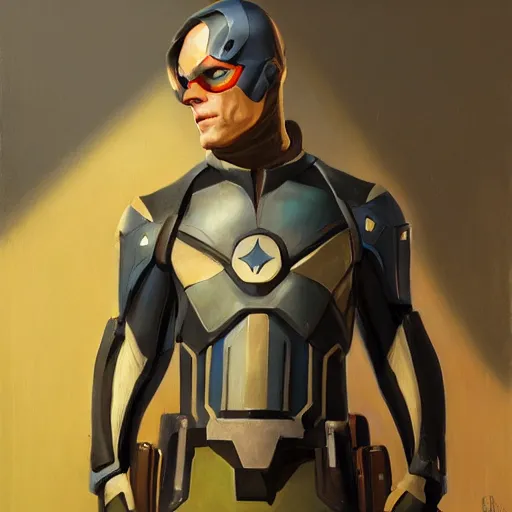 Image similar to greg manchess portrait painting of partially armored paul bettany aka vision as overwatch character, medium shot, asymmetrical, profile picture, organic painting, sunny day, matte painting, bold shapes, hard edges, street art, trending on artstation, by huang guangjian, gil elvgren, ruan jia, greg rutkowski, gaston bussiere