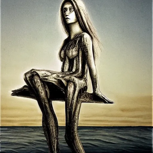 Prompt: girl by the sea by giger