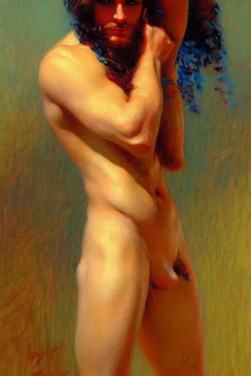 Image similar to attractive male, painting by gaston bussiere, ilya kuvshinov