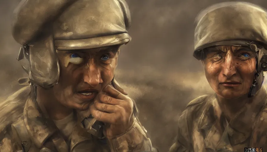 Image similar to Crying soldier during World War 2, hyperdetailed, artstation, cgsociety, 8k