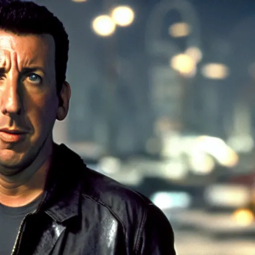 Image similar to adam sandler starting in the terminator movie, movie still, 8 k