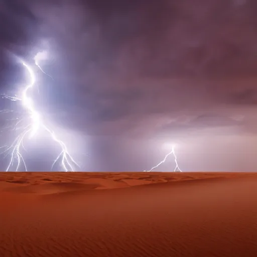 Prompt: cinematic wide shot of a lightning storm within a sandstorm, in the Egyptian desert, Great Pyramid of Giza, sense of awe, photoreal, establishing shot, cinematic composition, matte painting, artstation,