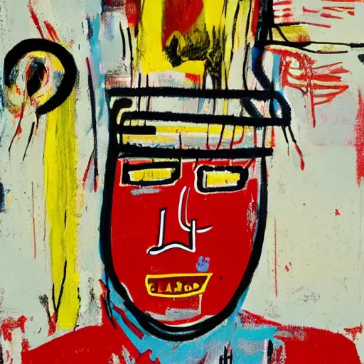 Image similar to portrait of fat man by jean - michel basquiat. pollock, warhol. texture