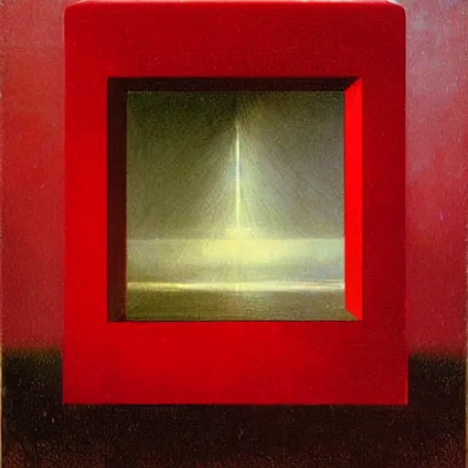 Prompt: rain on a red cube by paul delaroche
