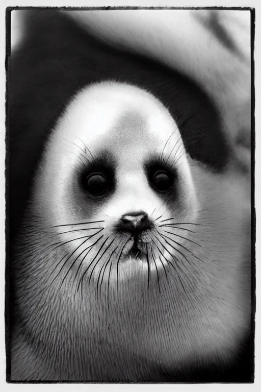 Image similar to “baby harp seal with face tattoos, portrait by Lee Jeffries”