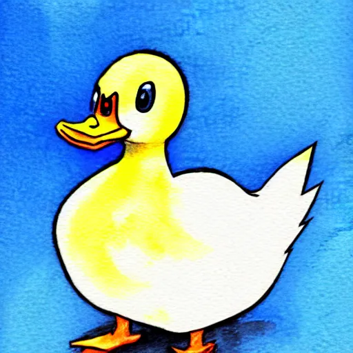 Prompt: duck anime illustration watercolors, style of ken sugimori