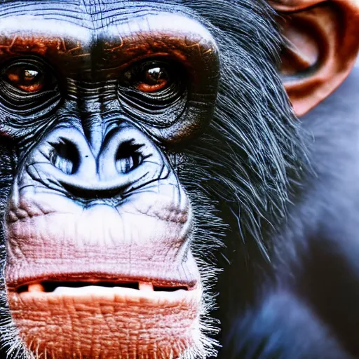 Image similar to a hyper realistic photo close up of a chimpanzee warrior staring fiercely into the camera. it is wearing very detailed and engraved samurai armor. award - winning 4 k photograph, strong contrast