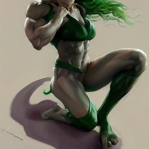 Image similar to muscular tatsumaki by daniel gerhartz, trending on artstation