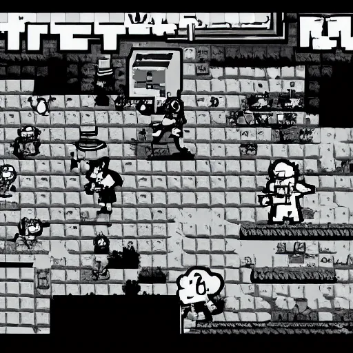 Image similar to battle against walter white in undertale, videogame screenshot, black and white