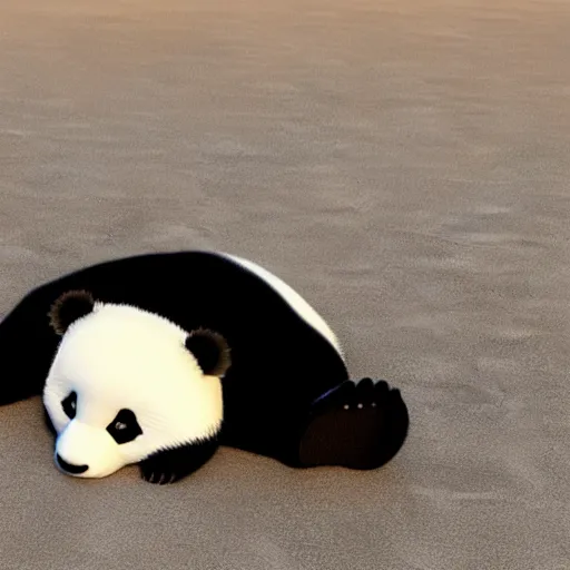 Prompt: 3 d render of a fluffy panda sunbathing on a beach,