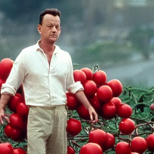 Prompt: still from a movie starring tom hanks as a tomato