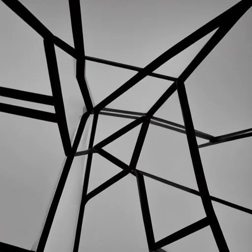 Prompt: a black and white photo of a light sculpture, an abstract sculpture by cerith wyn evans, featured on unsplash, cubo - futurism, angular, tesseract, geometric