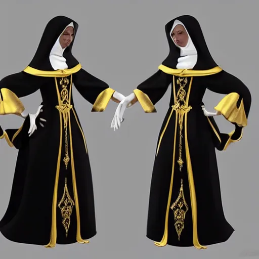 Image similar to female character design inspired by venice carnival and nun outfit, concept art, smooth