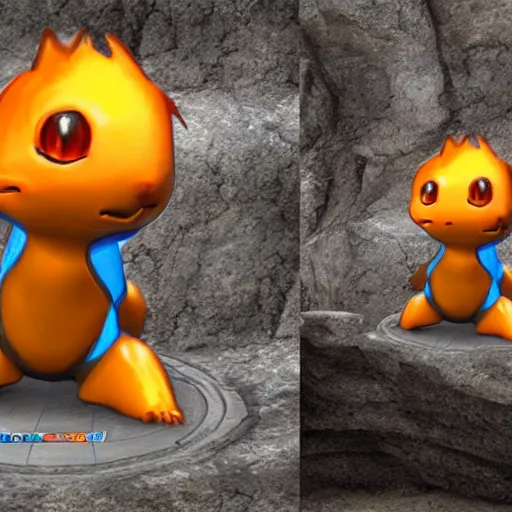 Prompt: cybertronic metallic Charmander, in a cave, unreal engine