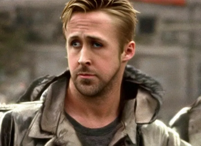 Image similar to film still of Ryan Gosling as Jack wearing feather jacket in Fight Club 1999