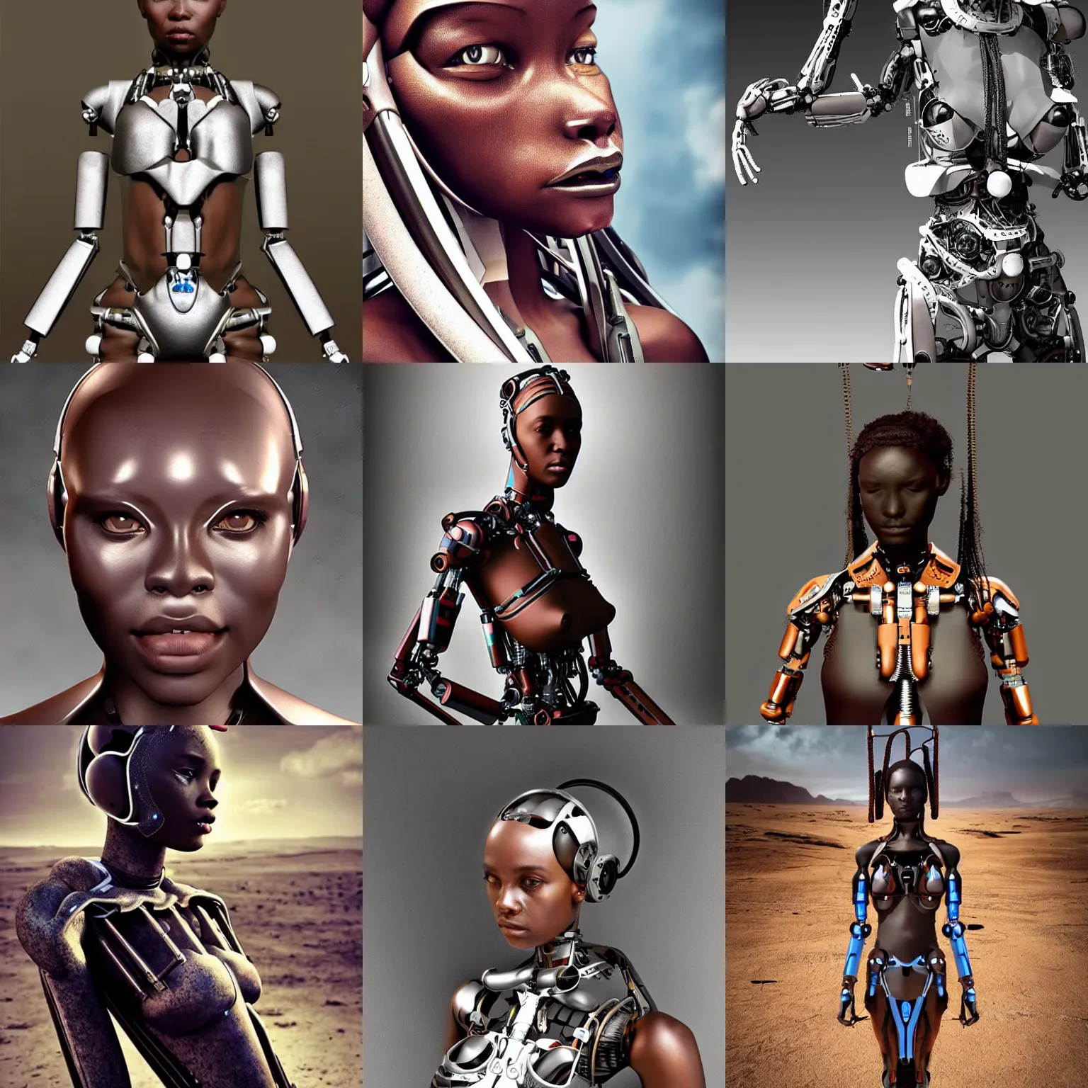 Prompt: beautiful futuristic himba cyborg woman, robotic arms, weightless, hyperrealistic, scifi, concept art, photograph