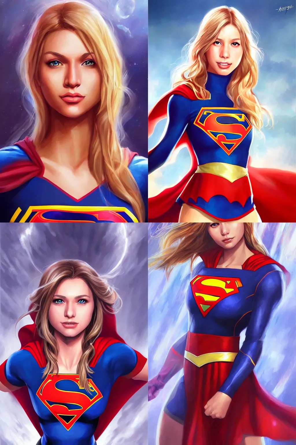 Prompt: a supergirl portrait, painting by Artgerm from Artstation