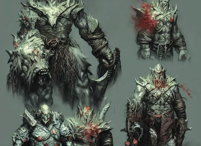 Prompt: feral chieftain concept, beksinski, ruan jia, the hobbit orc concept, dark soul concept