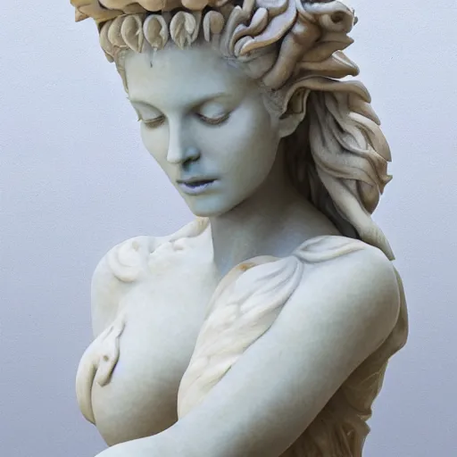 Image similar to sculpture of persephone, goddess of the underworld, made by miguel angel, art station, concept art, carrara marble