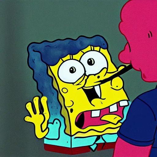 Image similar to spongebob licking a sad child, photorealistic