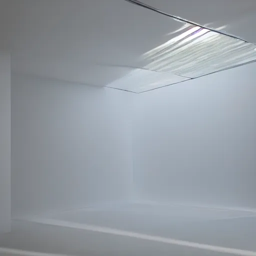 Prompt: an ultra high definition professional studio quality photograph of a transparent iridescent perspex pastel coloured inflatable abstract parachute sculpture in an empty white room. dramatic lighting, ray tracing, refraction, shallow d. o. f, colour corrected, golden ratio, three point light. volumetric shadows. god rays.