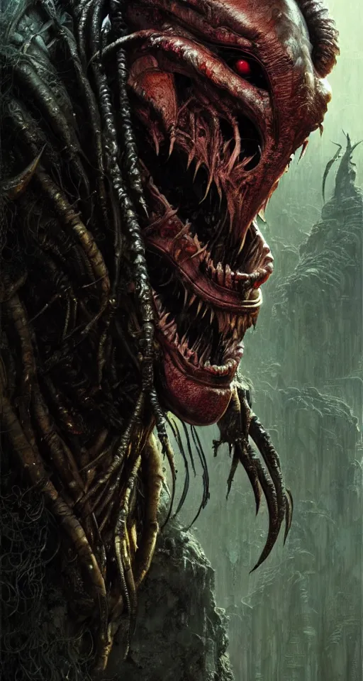 Prompt: a portrait of the predator fantasy character portrait, ultra realistic, cinematic, concept art, wide angle, intricate details, hologram, highly detailed by greg rutkowski, aaron horkey, gaston bussiere, craig mullins, simon bisley, arthur rackham