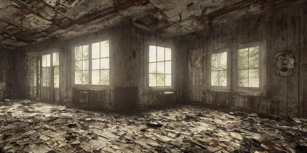 Image similar to abandoned house interior, grunge, cinematic composition, hyper realistic, 8k resolution, unreal engine