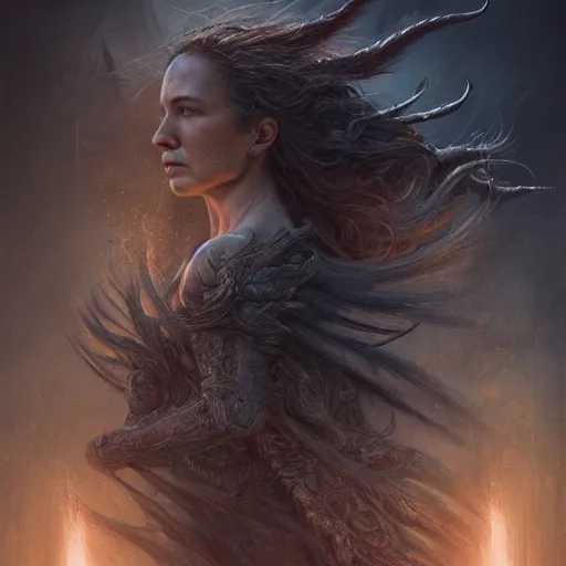 Image similar to Portraits based on the four horsemen of the apocalypse, intricate, epic, elegant, menacing, fantasy, highly detailed, digital painting, hard focus, beautiful volumetric lighting, epic light, ultra detailed, by Leesha Hannigan, Ross Tran, Thierry Doizon, Kai Carpenter,Ignacio Fernández Ríos