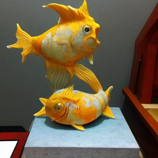 Image similar to marble statue of magikarp at the bottom of the ocean