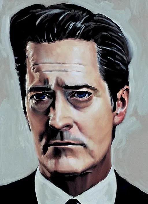 Prompt: portrait of kyle maclachlan as dale cooper by sorin ilie