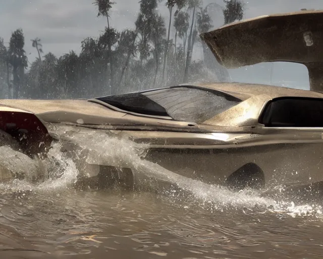 Image similar to white lotus esprit submerged under water, cinematic, photoreal, by red dead redemption 2