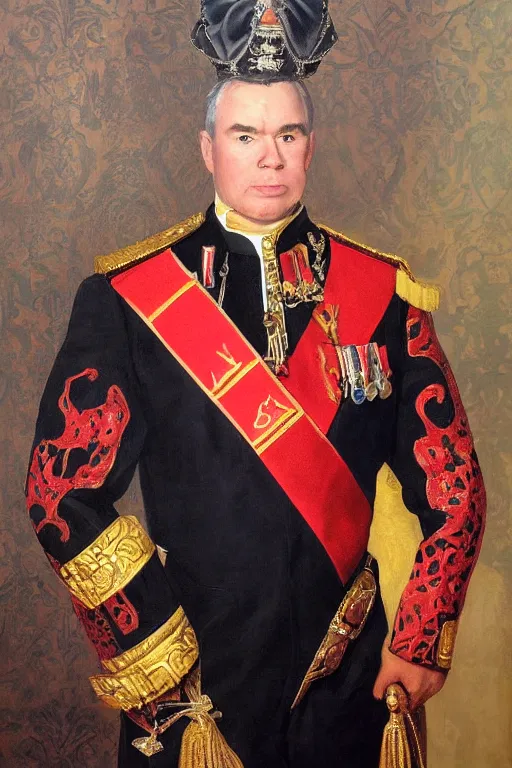 Image similar to huw edwards, portrait, royal regalia, historical, oil painting, photorealistic