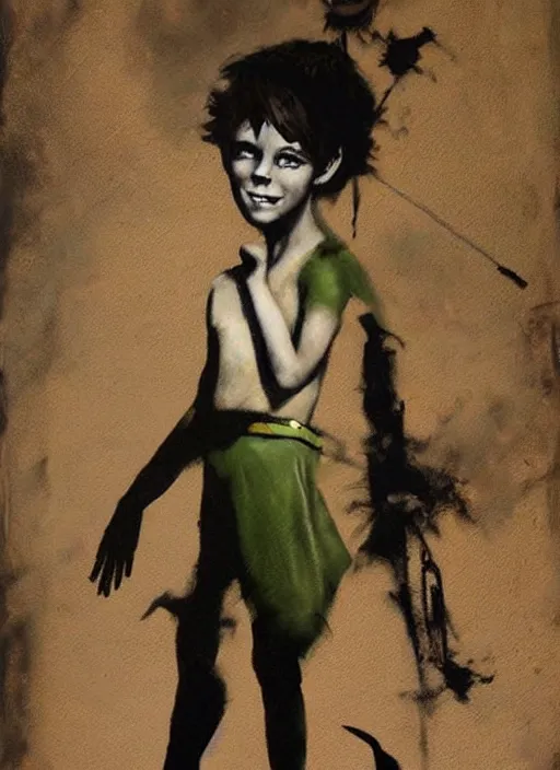 Image similar to lifelike oil painting portrait of peter pan by banksy