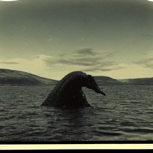 Prompt: An alleged polaroid photo of the Loch Ness monster in Scotland