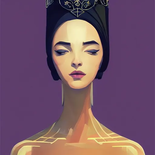 Image similar to face icon stylized minimalist a beautiful black haired woman with pale skin and a crown on her head sitted on an intricate metal throne, loftis, cory behance hd by jesper ejsing, by rhads, makoto shinkai and lois van baarle, ilya kuvshinov, rossdraws global illumination,