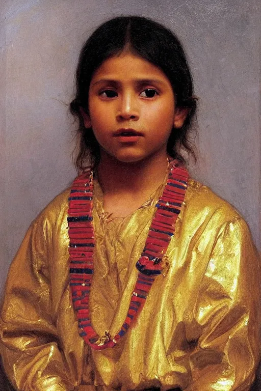 Image similar to portrait of a peruvian young inca prince covered with gold, bouguereau