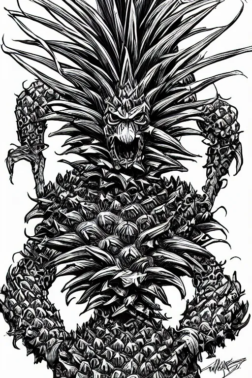 Image similar to pineapple humanoid figure monster wearing pineapple themed armour, symmetrical, highly detailed, digital art, sharp focus, trending on art station, kentaro miura manga art style