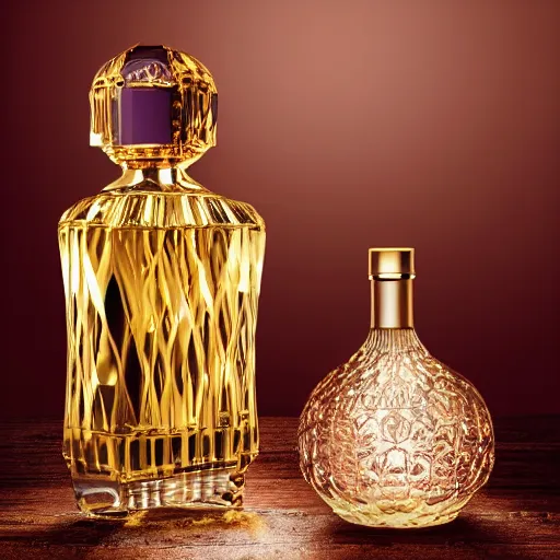 Image similar to a lamp in the shape of a perfume bottle, designed by christian dior, advertising photography, intricate details, gradient studio background, bokeh