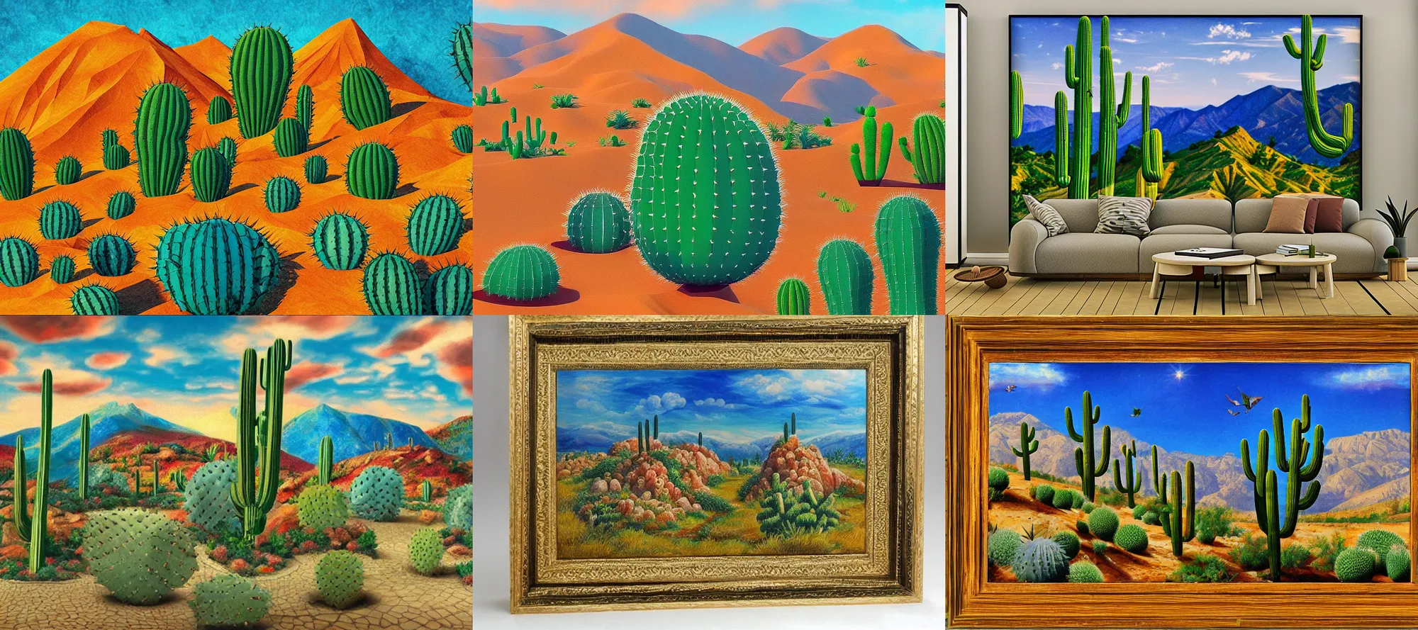 Image similar to Turkish-style, Turkish-realism, 3d geometric landscape with cactus