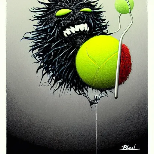 Image similar to a tennis ball monster, digital art, fantasy, magic, trending on artstation, ultra detailed, professional illustration by Basil Gogos