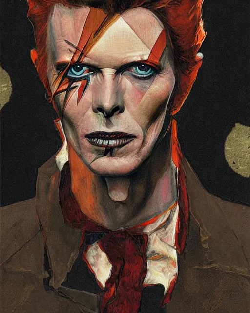 Image similar to portrait of david bowie as the devil by greg rutkowski in the style of egon schiele