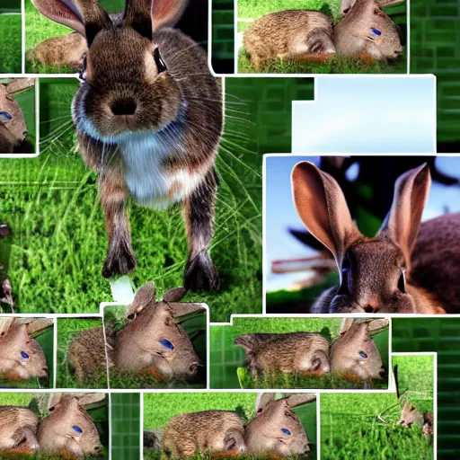 Image similar to a video of a rabbit jumping up over a fence, shown as a film strip showing 9 sequential stills from the video in a grid