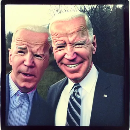 Image similar to Walter White and Joe Biden selfie, polaroid